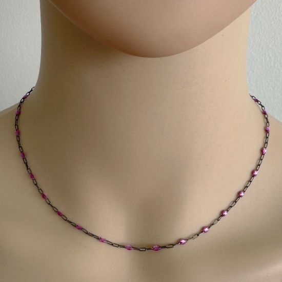 Wholesale Oxidized 925 Sterling Silver Long Box -1+3 PaperClip Enamel Chain (Amethyst Color)-4mm by 1.6mm (Sold per foot)