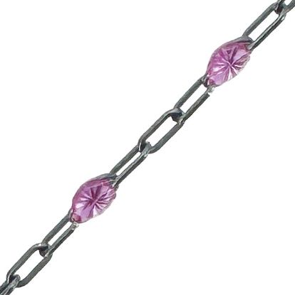 Wholesale Oxidized 925 Sterling Silver Long Box -1+3 PaperClip Enamel Chain (Amethyst Color)-4mm by 1.6mm (Sold per foot)