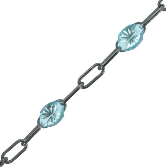 Wholesale Oxidized 925 Sterling Silver Long Box -1+3 PaperClip Enamel Chain (Aqua Blue Color)-4mm by 1.6mm (Sold per foot)