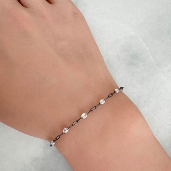 Wholesale Oxidized 925 Sterling Silver Long Box -1+3 PaperClip Enamel Chain (Crystal Clear Color)-4mm by 1.6mm (Sold per foot)