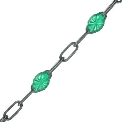 Wholesale Oxidized 925 Sterling Silver Long Box -1+3 PaperClip Enamel Chain (Emerald Color)-4mm by 1.6mm (Sold per foot)