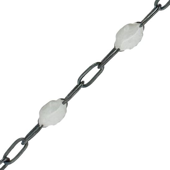 Wholesale Oxidized 925 Sterling Silver Long Box -1+3 PaperClip Enamel Chain (Pearl White Color)-4mm by 1.6mm (Sold per foot)