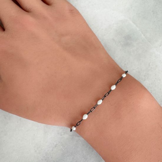 Wholesale Oxidized 925 Sterling Silver Long Box -1+3 PaperClip Enamel Chain (Pearl White Color)-4mm by 1.6mm (Sold per foot)