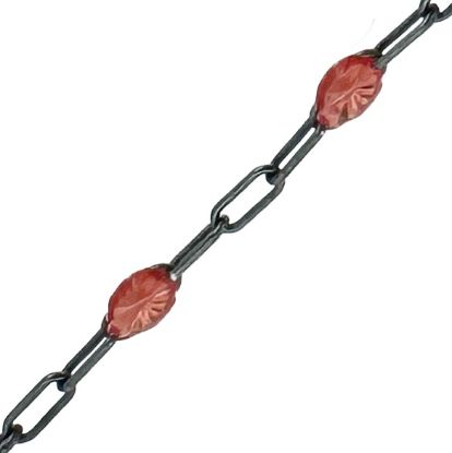 Wholesale Oxidized 925 Sterling Silver Long Box -1+3 PaperClip Enamel Chain (Ruby Color)-4mm by 1.6mm (Sold per foot)