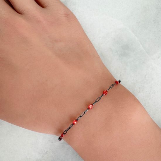 Wholesale Oxidized 925 Sterling Silver Long Box -1+3 PaperClip Enamel Chain (Ruby Color)-4mm by 1.6mm (Sold per foot)