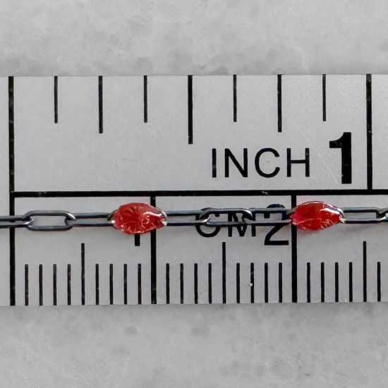 Wholesale Oxidized 925 Sterling Silver Long Box -1+3 PaperClip Enamel Chain (Ruby Color)-4mm by 1.6mm (Sold per foot)