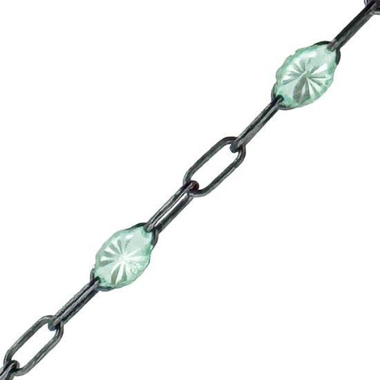 Wholesale Oxidized 925 Sterling Silver Long Box -1+3 PaperClip Enamel Chain (Peridot Color)-4mm by 1.6mm (Sold per foot)