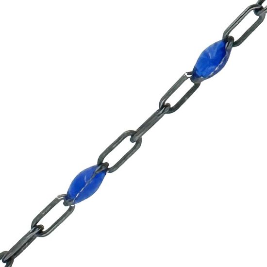 Wholesale Oxidized 925 Sterling Silver Long Box -1+3 PaperClip Enamel Chain (Blue Sapphire Color)-4mm by 1.6mm (Sold per foot)