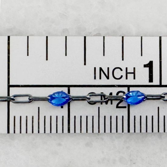 Wholesale Oxidized 925 Sterling Silver Long Box -1+3 PaperClip Enamel Chain (Blue Sapphire Color)-4mm by 1.6mm (Sold per foot)