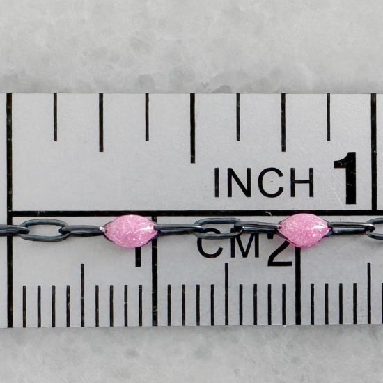Wholesale Oxidized 925 Sterling Silver Long Box -1+3 PaperClip Enamel Chain (Pink Color)-4mm by 1.6mm (Sold per foot)