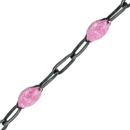 Wholesale Oxidized 925 Sterling Silver Long Box -1+3 PaperClip Enamel Chain (Pink Color)-4mm by 1.6mm (Sold per foot)