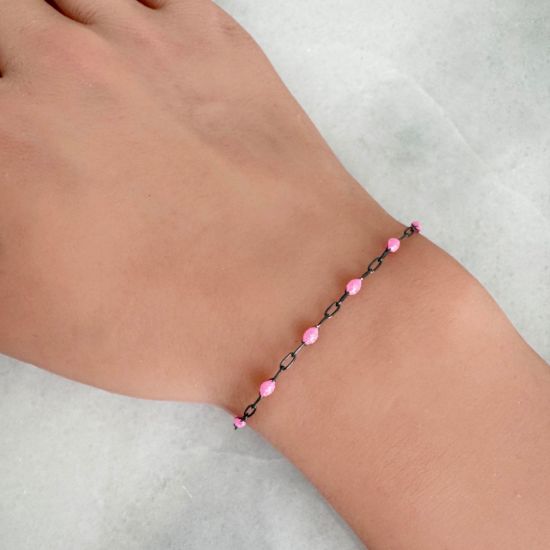 Wholesale Oxidized 925 Sterling Silver Long Box -1+3 PaperClip Enamel Chain (Pink Color)-4mm by 1.6mm (Sold per foot)