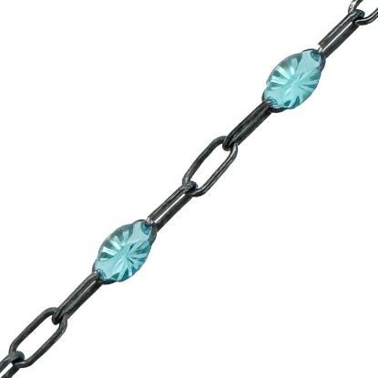 Wholesale Oxidized 925 Sterling Silver Long Box -1+3 PaperClip Enamel Chain (Turquoise Color)-4mm by 1.6mm (Sold per foot)