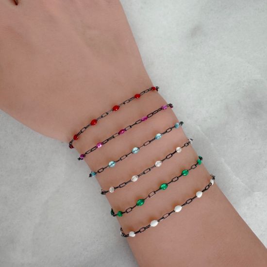 Wholesale Oxidized Sterling Silver Finished Adjustable Enamel Chain Jewelry - Paperclip Chain with Enamel Birthstone