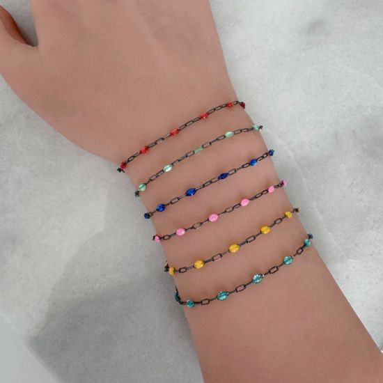 Wholesale Oxidized Sterling Silver Finished Adjustable Enamel Chain Jewelry - Paperclip Chain with Enamel Birthstone