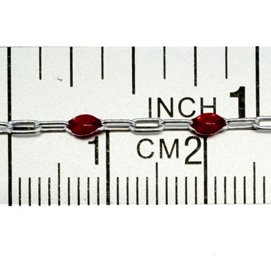 Wholesale 925 Sterling Silver Long Box -1+3 PaperClip Enamel Chain (Garnet Color)-4mm by 1.6mm (Sold per foot)