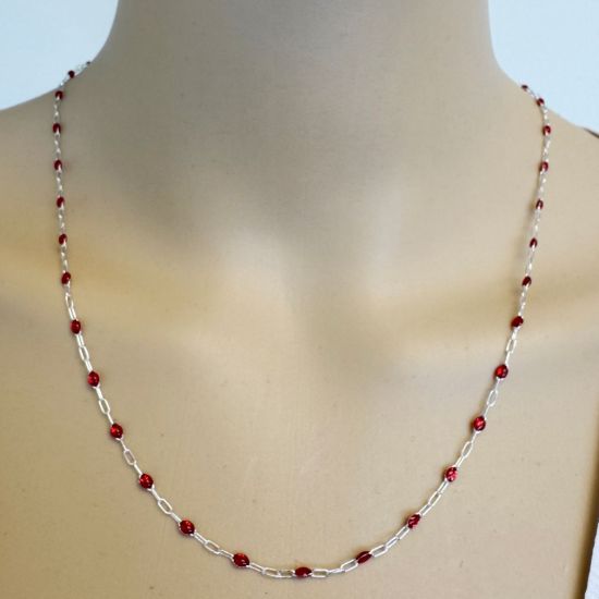 Wholesale 925 Sterling Silver Long Box -1+3 PaperClip Enamel Chain (Garnet Color)-4mm by 1.6mm (Sold per foot)