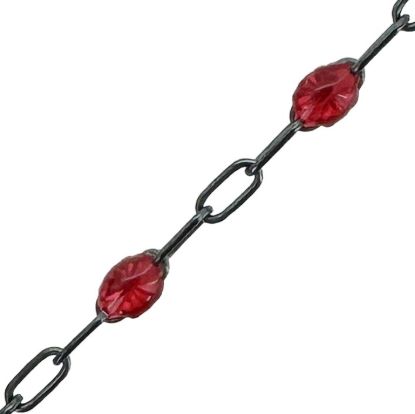 Wholesale Oxidized 925 Sterling Silver Long Box -1+3 PaperClip Enamel Chain (Garnet Color)-4mm by 1.6mm (Sold per foot)
